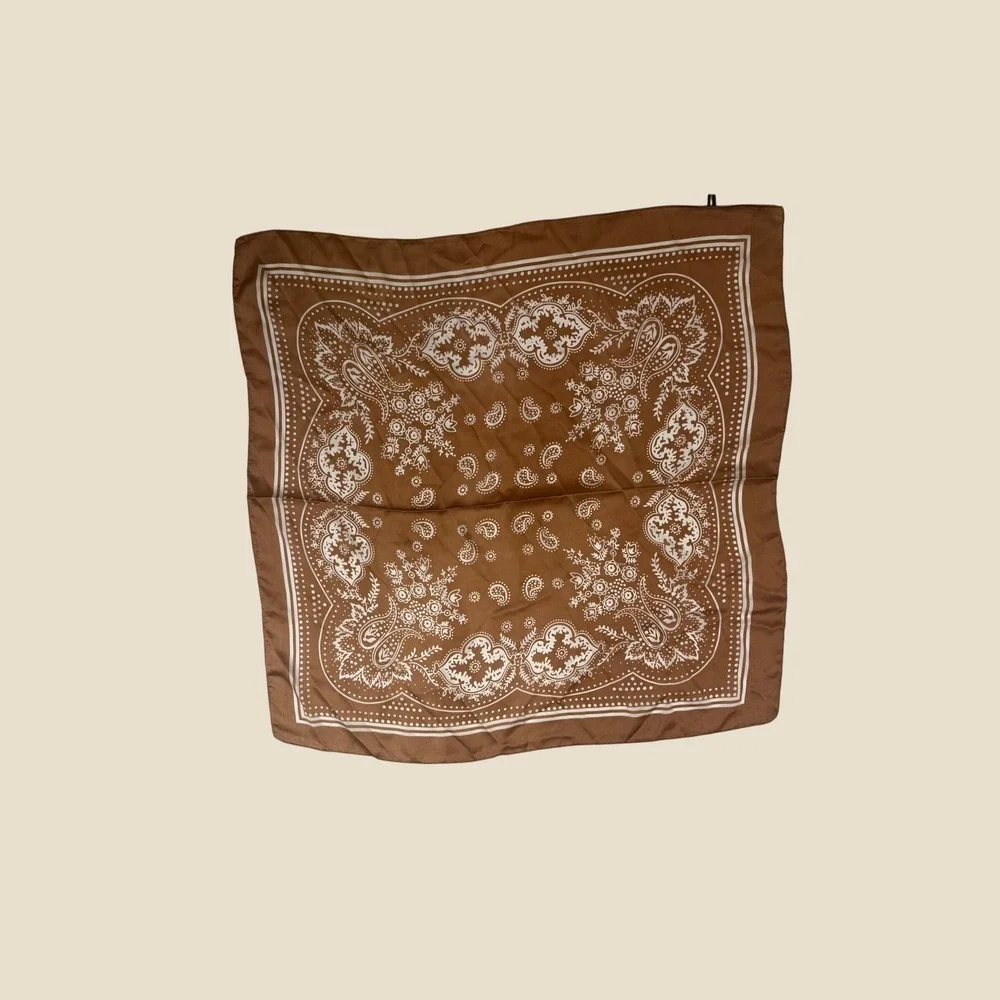 Unbranded Brown Paisley Bandana Square Neckerchief Scarf Western Floral Print